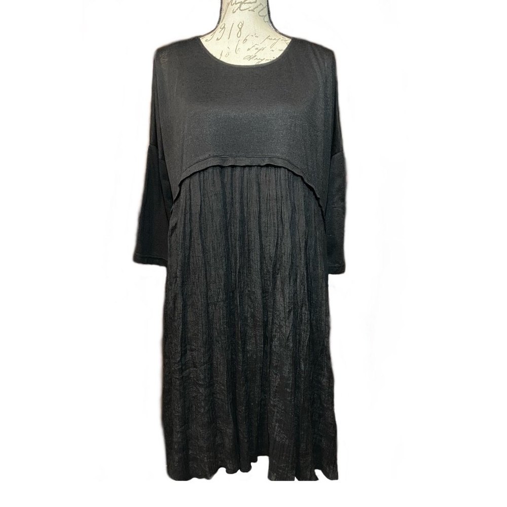 Paisley Vine Crinkled Dress Drop Shoulder Sleeves Size S Black